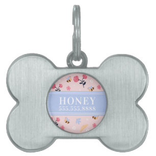Médaillons Pour Animaux Domestiques Abeille rose mignonne Nom Floral Monogramme encadr