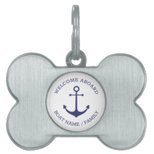 Médaillons Pour Animaux Domestiques Ancrage nautique bleu blanc Accueil personnalisé à