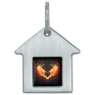 Médaillons Pour Animaux Domestiques Angel Fire Heart with Wings
