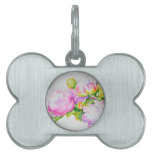 Médaillons Pour Animaux Domestiques Aquarelle florale classique et élégante de pivoine