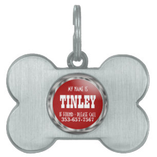 Médaillons Pour Animaux Domestiques Argent et rouge profond Nom do-it-yourself