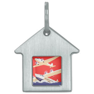 Médaillons Pour Animaux Domestiques Avion en vol vintage WPA coloré