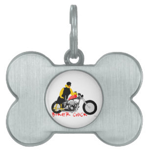 Médaillons Pour Animaux Domestiques BIKER CHICK assise sur sa moto