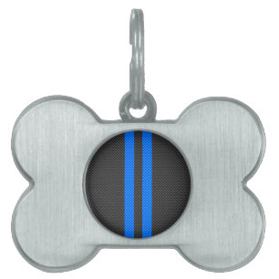 Médaillons Pour Animaux Domestiques Bleu Accent Fibre de carbone Style bandes de cours