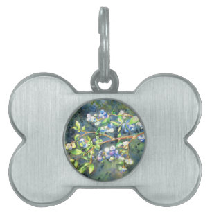 Médaillons Pour Animaux Domestiques Bleuets, fruit romantique Peinture d'aquarelle