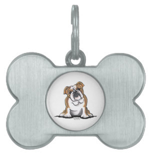 Médaillons Pour Animaux Domestiques Brown en blanc anglais Bulldog Sit Joty
