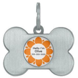 Médaillons Pour Animaux Domestiques Cadre de fleur orange mignon pour nom de chien