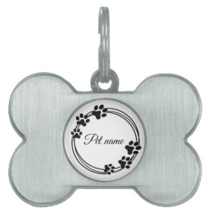 Médaillons Pour Animaux Domestiques Cadre Empreinte de Patte Minimaliste Nom de l'anim