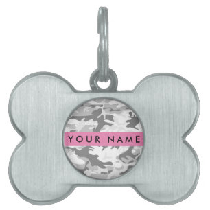 Médaillons Pour Animaux Domestiques Camouflage neige hivernale grise Personnalisez vot