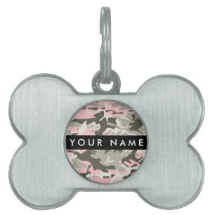 Médaillons Pour Animaux Domestiques Camouflage Rose et Vert Personnalisez votre nom