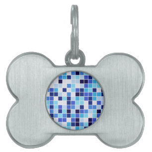 Médaillons Pour Animaux Domestiques Carreaux de Piscine, Carreaux de Mosaïque Bleus, M