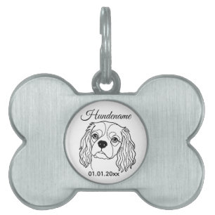 Médaillons Pour Animaux Domestiques Cavalier Spaniel Line Art Étiquette Personnalisée