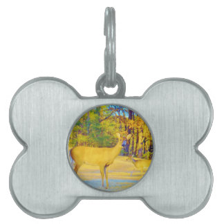 Médaillons Pour Animaux Domestiques Cerf de couleur moutarde avec bleu clair