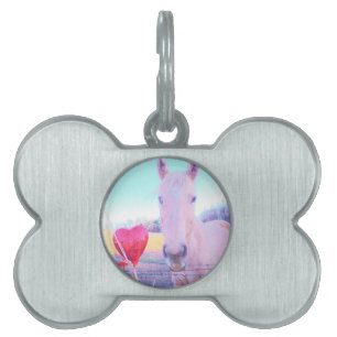 Médaillons Pour Animaux Domestiques Cheval jaune et Coeur rouge