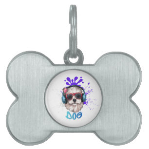Médaillons Pour Animaux Domestiques Chien cool avec casque audio et lunettes de soleil