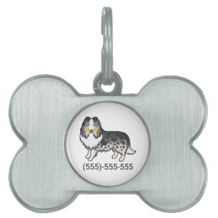 Médaillons Pour Animaux Domestiques Chien Shetland Sheepdog Blue Merle & Numéro de Tél