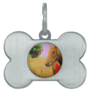 Médaillons Pour Animaux Domestiques Ciel rose rétro Cheval de Noël
