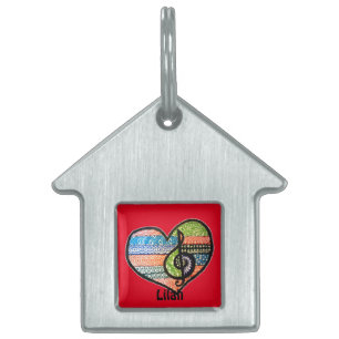 Médaillons Pour Animaux Domestiques Coloré Rainbow Music Heart Doodle personnalisé