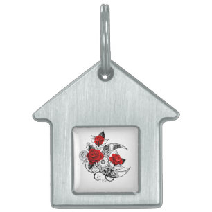 Médaillons Pour Animaux Domestiques Croissant mécanique avec roses rouges
