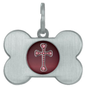 Médaillons Pour Animaux Domestiques Croix chrétienne avec pierres "rubis"