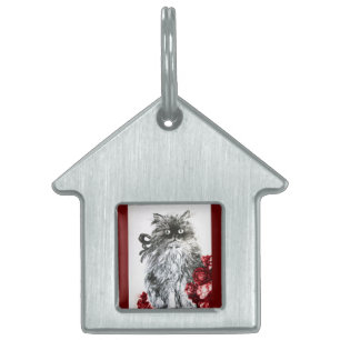 Médaillons Pour Animaux Domestiques CUISINE AVEC ROSES ROUGES, Noir et Blanc