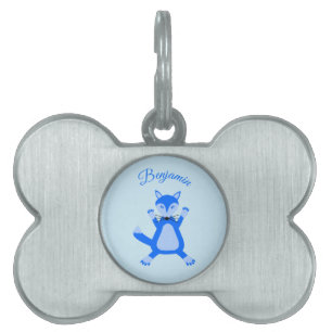 Médaillons Pour Animaux Domestiques Cute Blue Baby Boy Fox Personnalisé Nom de l'anima
