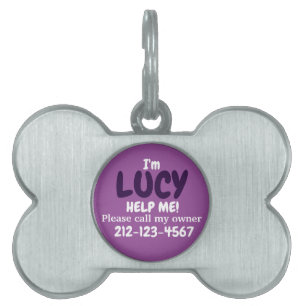 Médaillons Pour Animaux Domestiques Cute Violet En Forme D'Os
