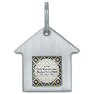 Médaillons Pour Animaux Domestiques Diamants d'ikat gris foncé, noir, jaune par STaylo