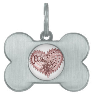 Médaillons Pour Animaux Domestiques Doodle de feu de coeur rouge