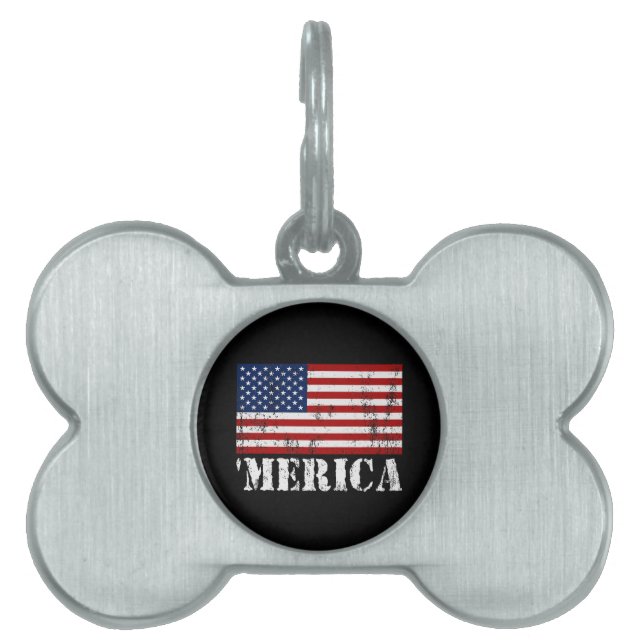 Médaillons Pour Animaux Domestiques Drapeau affligé 'MERICA des États-Unis (Devant)