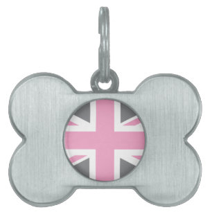 Médaillons Pour Animaux Domestiques Drapeau gris rose d'Union Jack les Anglais (R-U)