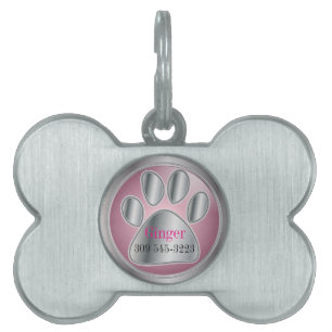 Médaillons Pour Animaux Domestiques Empreinte de patte rose et argent Nom DO-IT-YOURS