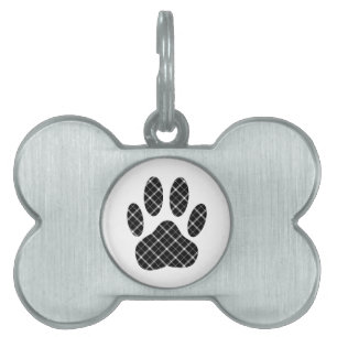 Médaillons Pour Animaux Domestiques Empreinte de patte Tartan Noir Et Blanc