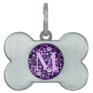 Médaillons Pour Animaux Domestiques Empreintes de pattes et os roses monogrammes