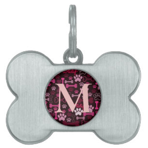 Médaillons Pour Animaux Domestiques Empreintes de pattes et os rouges monogrammes
