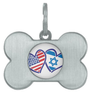 Médaillons Pour Animaux Domestiques États-Unis Israël Coeur Drapeau