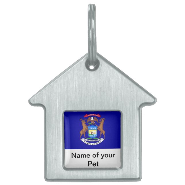 Médaillons Pour Animaux Domestiques Étiquette avec drapeau de l'État du Michigan (Devant)