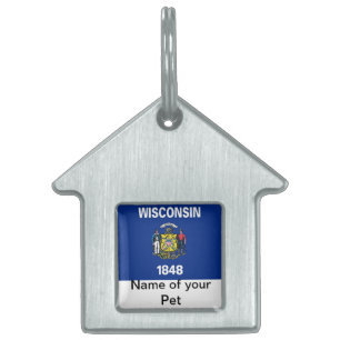 Médaillons Pour Animaux Domestiques Étiquette avec drapeau de l'État du Wisconsin