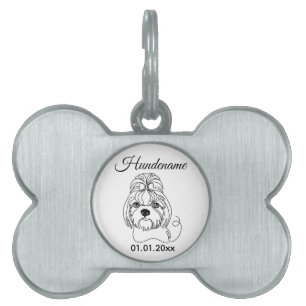 Médaillons Pour Animaux Domestiques Étiquette personnalisée Shih Tzu Minimaliste Line
