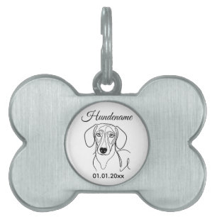 Médaillons Pour Animaux Domestiques Étiquette personnalisée Teckel Minimalist Line Art