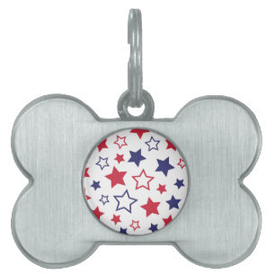 Médaillons Pour Animaux Domestiques Étoiles rouges et bleues, 4 juillet, fond blanc