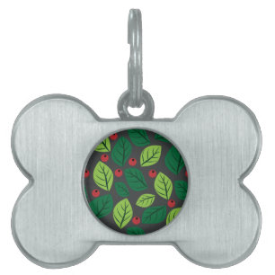 Médaillons Pour Animaux Domestiques Feuilles verts, Berries Rouges, Motif Des Feuilles