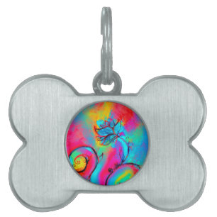 Médaillons Pour Animaux Domestiques FLEURS BLANCHES rose jaune turquoise bleu