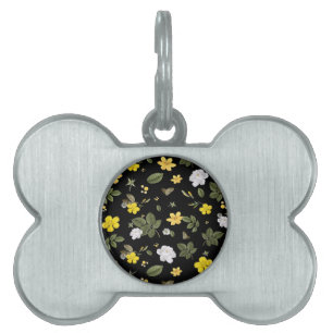 Médaillons Pour Animaux Domestiques Fleurs jaunes et roses blanches 2