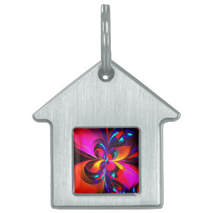 Médaillons Pour Animaux Domestiques Floral moderne Art Abstrait Rouge Bleu Motif #07