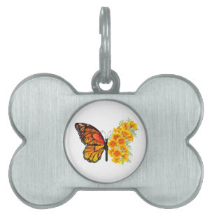 Médaillons Pour Animaux Domestiques Flower Butterfly with Yellow California Poppy