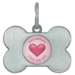 Médaillons Pour Animaux Domestiques Forme De Coeur Rose Avec Nom Et Numéro De Téléphon