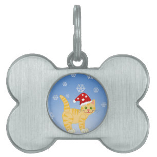 Médaillons Pour Animaux Domestiques Funky Christmas Chat jaune Snowflakes