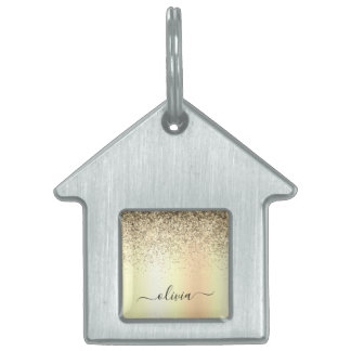 Médaillons Pour Animaux Domestiques Gold Parties scintillant Girly Luxe Moderne Monogr