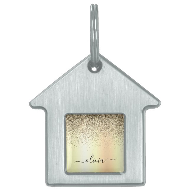 Médaillons Pour Animaux Domestiques Gold Parties scintillant Girly Luxe Moderne Monogr (Devant)